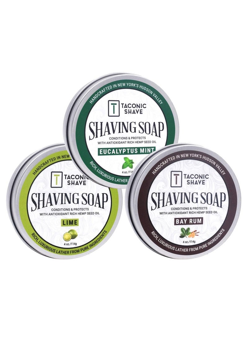 taconic shave Taconic Shave Barbershop Quality Shaving Soap for Men  Women with AntiOxidant Rich Seed Oils  Moisturizing Shaving Soap for All Skin Types Variety Pack  Lime Eucaluptus Mint  Bay Rum 