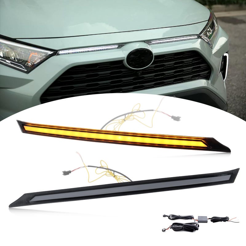 أضواء شبكية LED بار BINGIGOO 2PCS مع إشارة انعطاف متتابعة أمامية متوافقة مع تويوتا RAV4 2019-2023 باللون الكهرماني المدخن