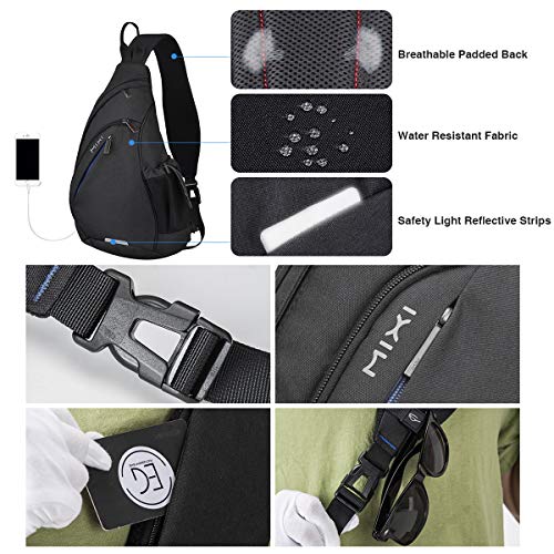 mixi Sling Bag Men Backpack Unisex One Shoulder Bag Hiking Travel Backpack Crossbody with USB Port for Men Women Versatile Casual Daypack-17 inch,Black - Image 5