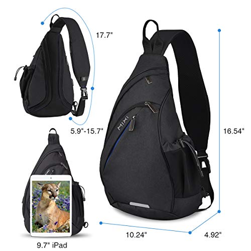 mixi Sling Bag Men Backpack Unisex One Shoulder Bag Hiking Travel Backpack Crossbody with USB Port for Men Women Versatile Casual Daypack-17 inch,Black - Image 2
