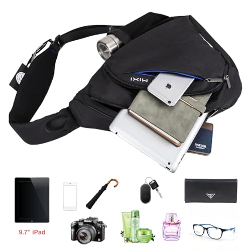 mixi Sling Bag Men Backpack Unisex One Shoulder Bag Hiking Travel Backpack Crossbody with USB Port for Men Women Versatile Casual Daypack-17 inch,Black - Image 3