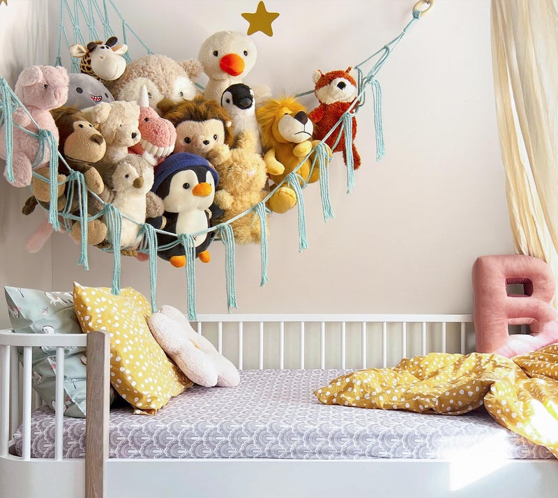 mirolam Stuffed Animal Hammock-Large Stuffed Animal Net For Toys Corner-Hanging Stuff Animal Toy Storage Organizer For Plush Plushie Display Light Blue Girl Room Bedroom Boho Nursery Decor Toy Storage - Image 3