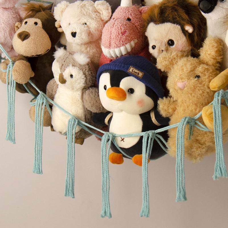 mirolam Stuffed Animal Hammock-Large Stuffed Animal Net For Toys Corner-Hanging Stuff Animal Toy Storage Organizer For Plush Plushie Display Light Blue Girl Room Bedroom Boho Nursery Decor Toy Storage - Image 4