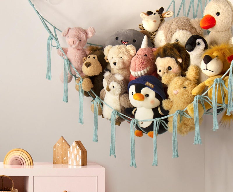 mirolam Stuffed Animal Hammock-Large Stuffed Animal Net For Toys Corner-Hanging Stuff Animal Toy Storage Organizer For Plush Plushie Display Light Blue Girl Room Bedroom Boho Nursery Decor Toy Storage - Image 5