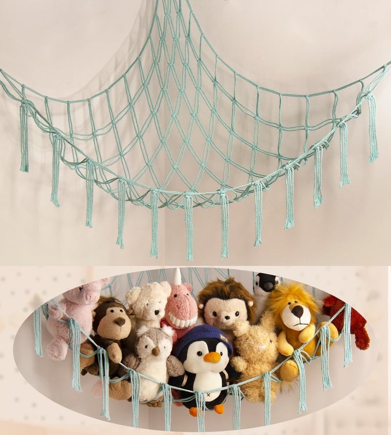 mirolam Stuffed Animal Hammock-Large Stuffed Animal Net For Toys Corner-Hanging Stuff Animal Toy Storage Organizer For Plush Plushie Display Light Blue Girl Room Bedroom Boho Nursery Decor Toy Storage - Image 1