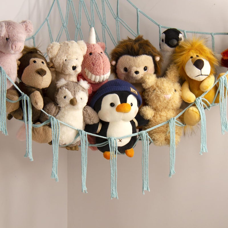 mirolam Stuffed Animal Hammock-Large Stuffed Animal Net For Toys Corner-Hanging Stuff Animal Toy Storage Organizer For Plush Plushie Display Light Blue Girl Room Bedroom Boho Nursery Decor Toy Storage - Image 2