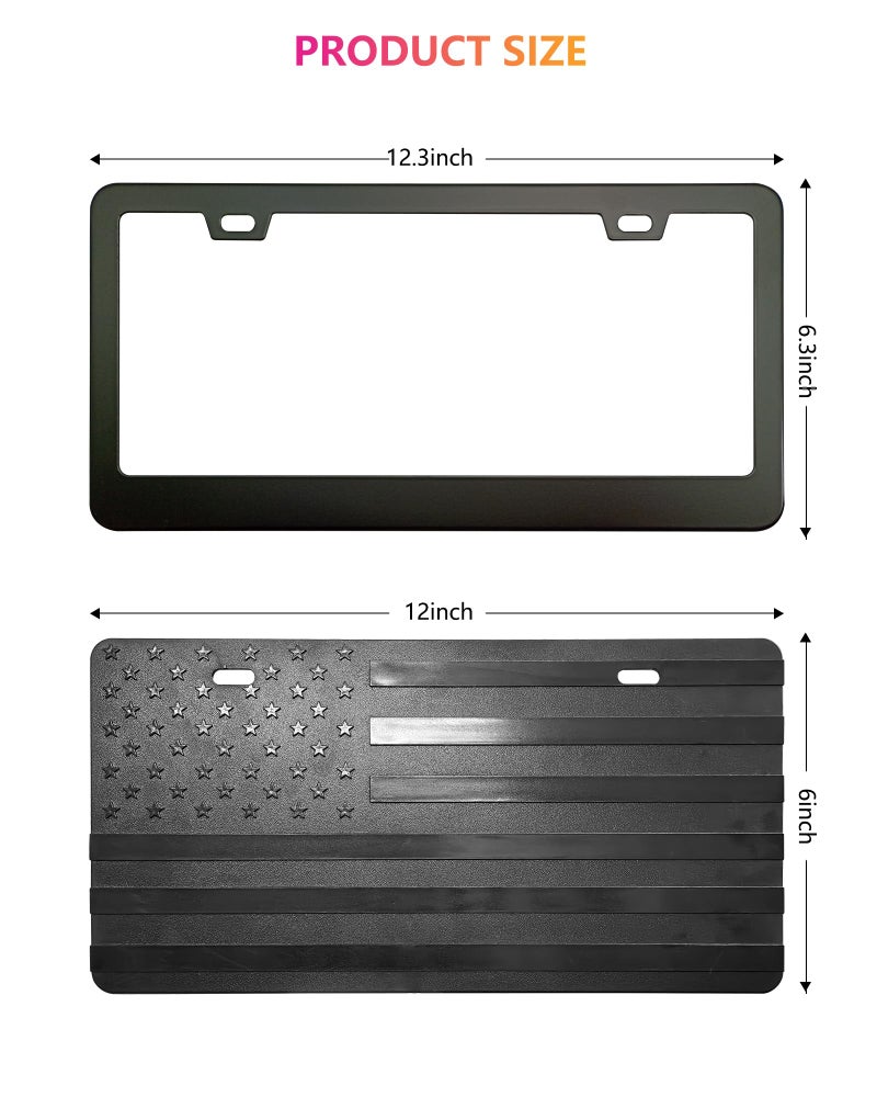 ZXFOOG American Flag License Plate for Front Bumper, Black ABS Plastic Car Tag Plate with 3D Embossed USA Flag Pattern, with Aluminum Frame, Screws, Patriotic Decals - Image 3