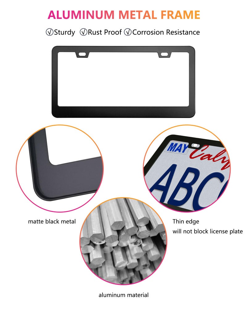 ZXFOOG American Flag License Plate for Front Bumper, Black ABS Plastic Car Tag Plate with 3D Embossed USA Flag Pattern, with Aluminum Frame, Screws, Patriotic Decals - Image 2