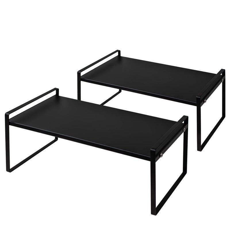 Nxconsu 2Pack Cabinet Shelves Stackable Shelf Organizer Rack Riser for Kitchen Cabinet Pantry Cupboard Counter Countertop Home Organization Storage Space Saver Heavy Duty Metal Nonslip Black