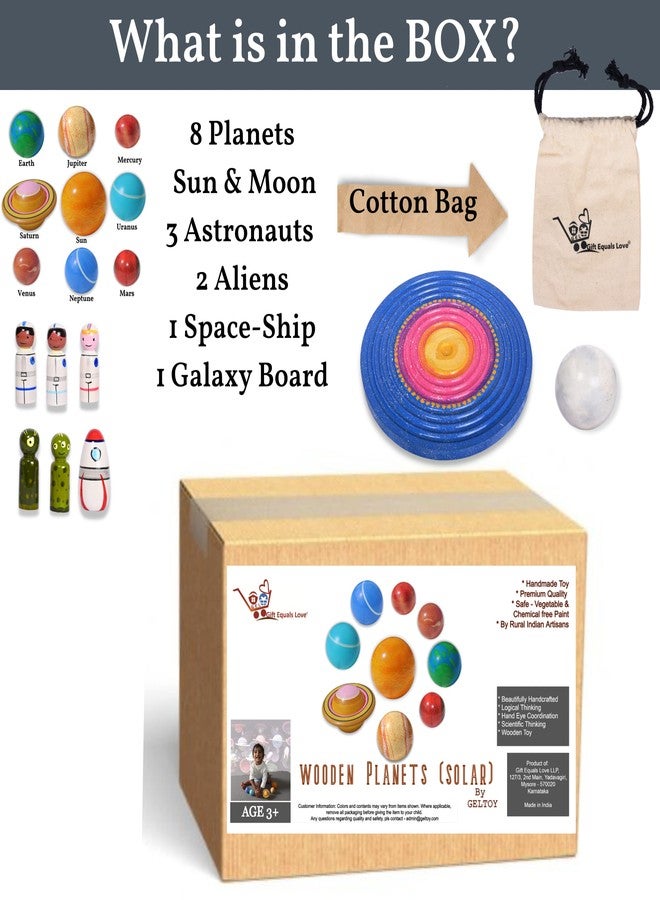 Gift Equals Love Wooden Planets Solar System 3D Model Toys Set Science Learning Educational Galaxy Board Toy with Alien Austronuts spaceship for Kids Age 3+ (Planets, Galaxy, Astronauts & Aliens) - Image 3