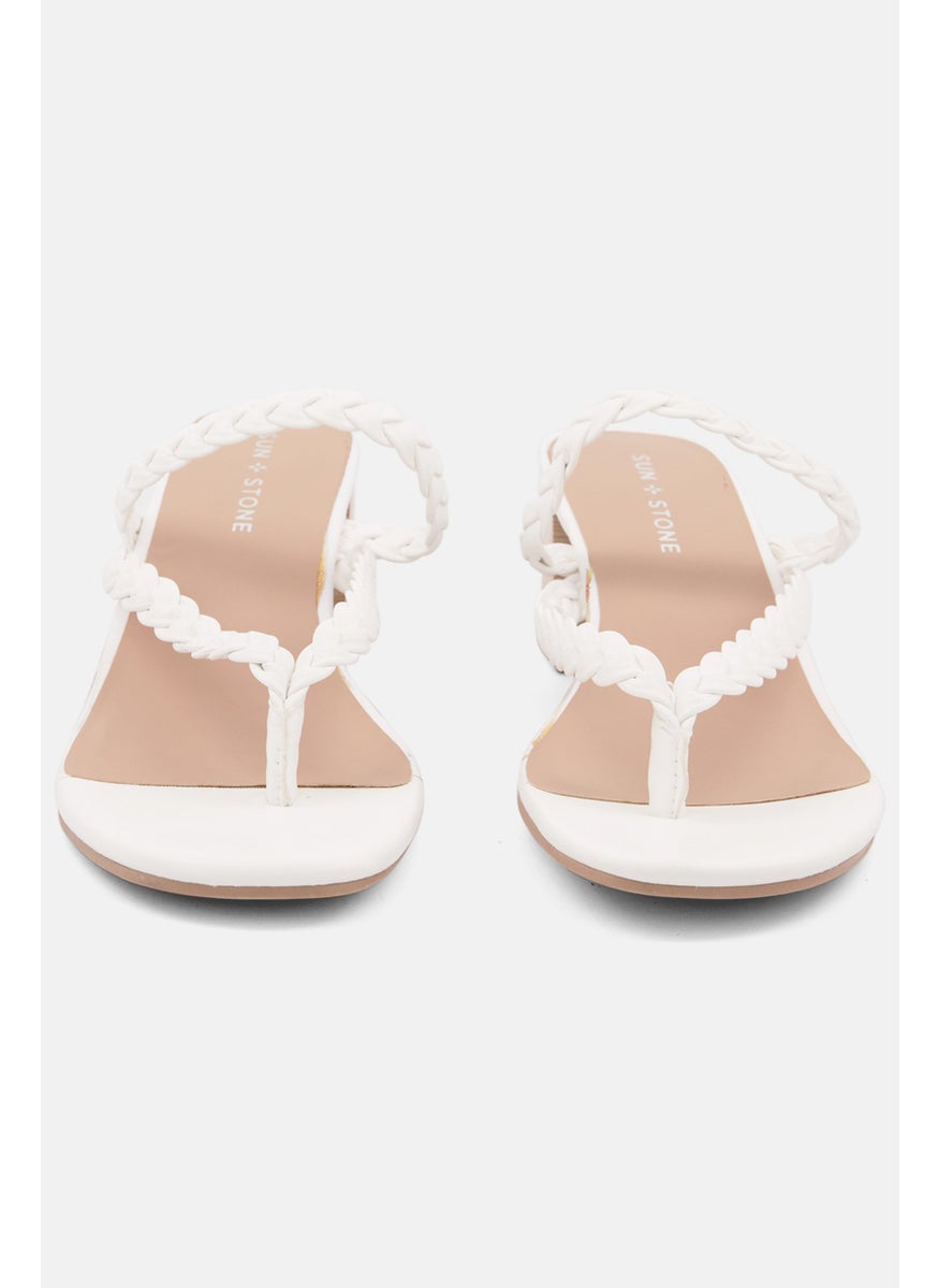 Sun Stone Women Medium Wiinnie Braided Sandal, White  - Image 4