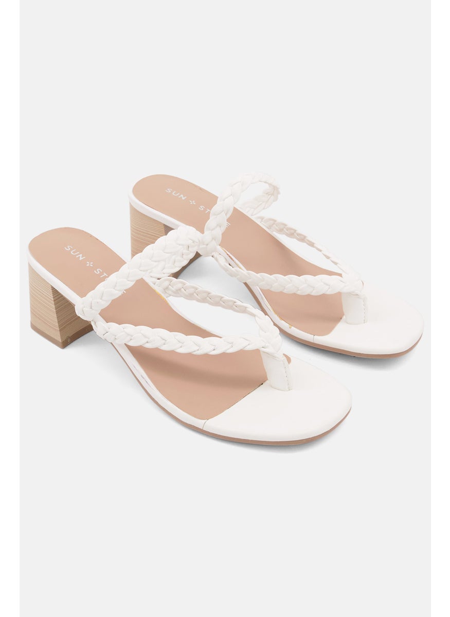 Sun Stone Women Medium Wiinnie Braided Sandal, White  - Image 1