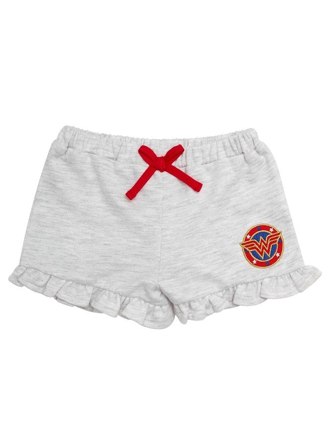 Wonder Woman Baby Girls 4 Piece Set - Short Sleeves T-Shirt with Applique Patch, Legging Pants with Tutu Skirt, Embroidered Onepiece Bodysuit, Drawstring Shorts (Red/Blue/Grey, 9 Months) - Image 5