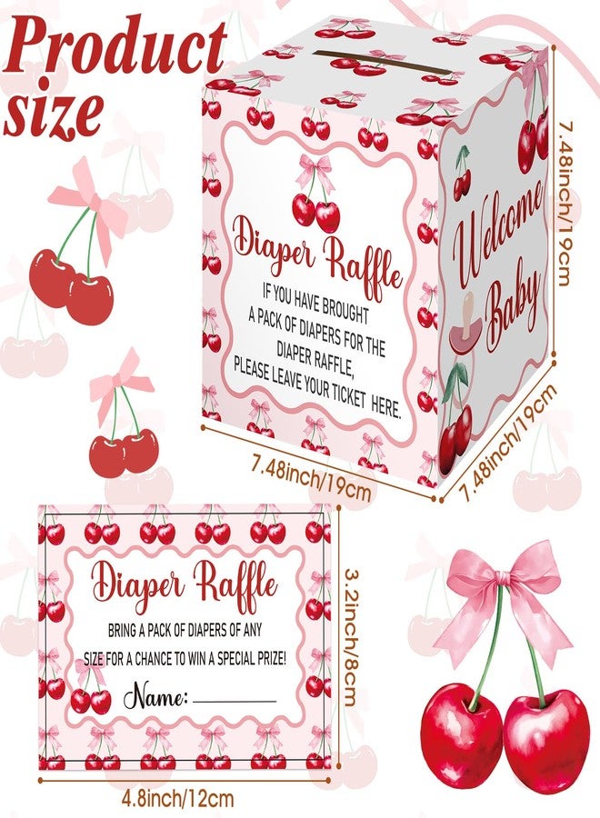 تيلينغ عرض 51 تذكرة سحب على حفاضات مع صندوق بطاقات، زينة لحفل استقبال المولود الجديد، صندوق حامل لحفل استقبال المولود الجديد لحفل سحب على حفاضات للبنات والأولاد (إنها الكرزة على القمة) - Image 5