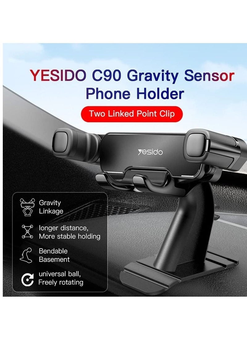Yesido Yesido C90 Car Gravityt Mount Cell Phone Holder Vertical&Horizontal Gravity for iPhone 11/11Pro/11Pro Max/Xs X XR 6S 7 Plus 8 All Samsung Mobiles/All Xiaomi Mobiles  - Image 2