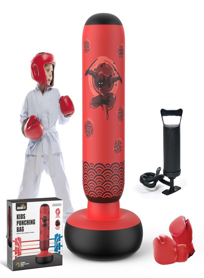 Sunikko X Punching Bag for Kids, Tall Larger 66’’ Inflatable Boxing Bag for 6-12 Kids Teens, Punching Bag Set Toy with Gloves and Pump for Practicing Karate, Taekwondo, Red - Image 1