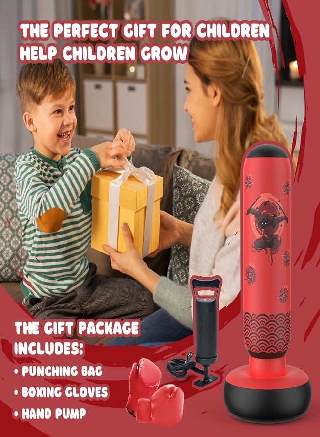 Sunikko X Punching Bag for Kids, Tall Larger 66’’ Inflatable Boxing Bag for 6-12 Kids Teens, Punching Bag Set Toy with Gloves and Pump for Practicing Karate, Taekwondo, Red - Image 2
