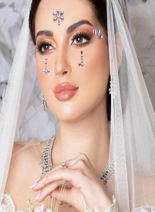 6 Sheets Face Gems Stickers Women Diamond Forehead Sticker Colorful Rhinestones Pearl Flowers Butterfly Decoration Birthday Festival Party Self-Adhesive Body DIY Art Decals (Multicolored) - Image 3