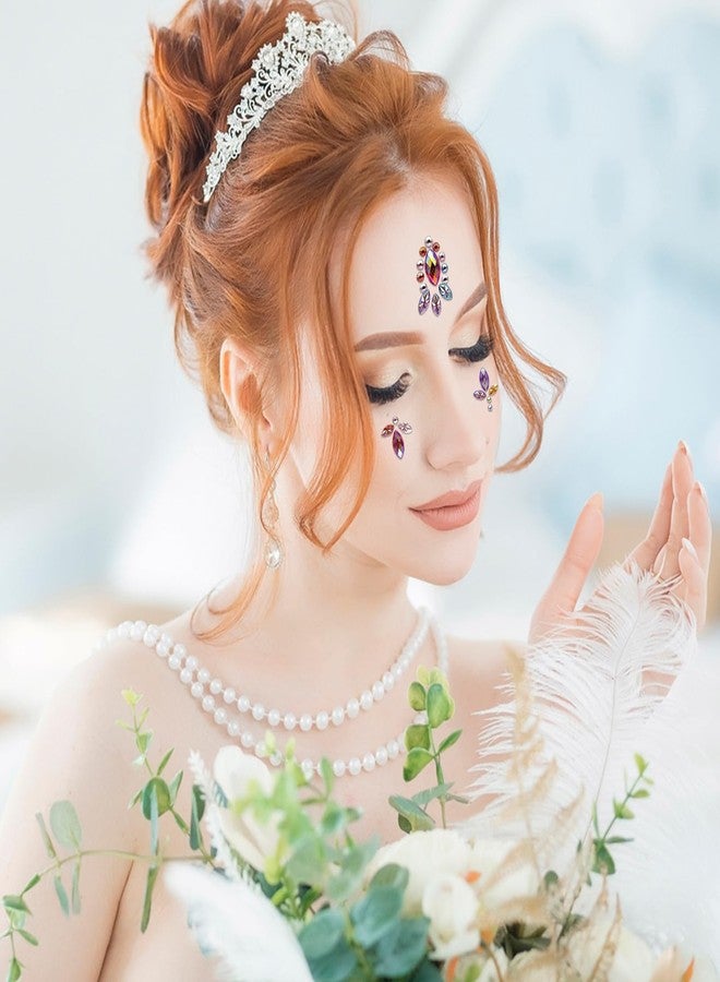 6 Sheets Face Gems Stickers Women Diamond Forehead Sticker Colorful Rhinestones Pearl Flowers Butterfly Decoration Birthday Festival Party Self-Adhesive Body DIY Art Decals (Multicolored) - Image 5
