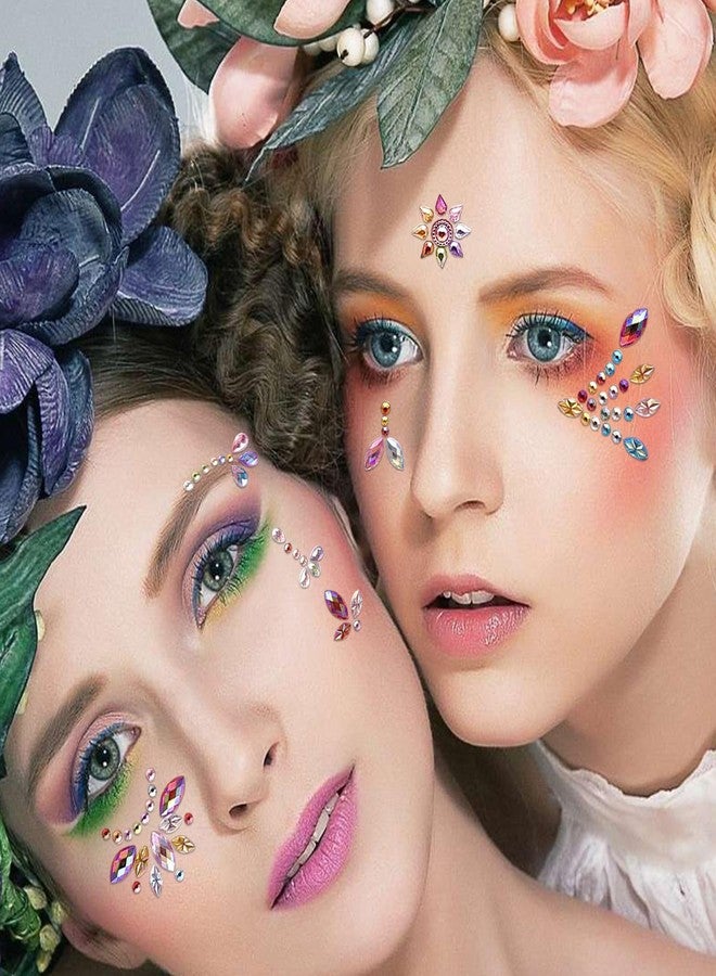 6 Sheets Face Gems Stickers Women Diamond Forehead Sticker Colorful Rhinestones Pearl Flowers Butterfly Decoration Birthday Festival Party Self-Adhesive Body DIY Art Decals (Multicolored) - Image 2