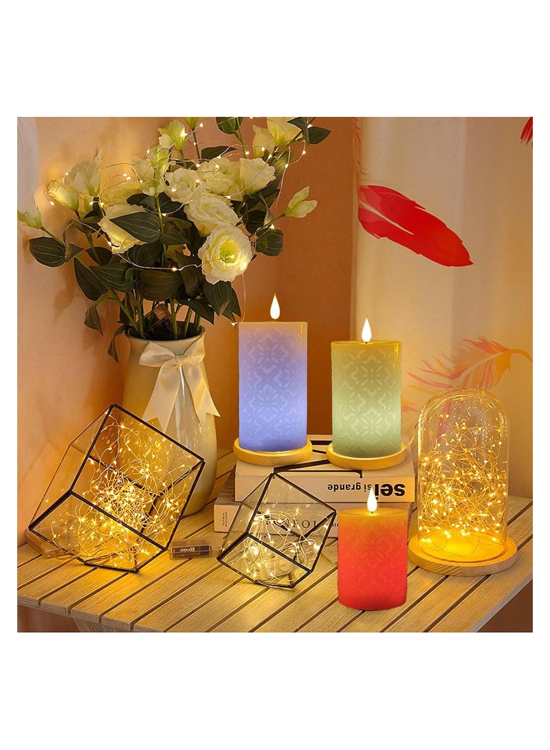 3PCS Color Changing Flameless Candles with Remote, Real Wax Floral Design, Battery Operated, Timer Function, 12 LED Colors, Home Decor, Sizes: 4", 5", 6" (D 3") - Image 3