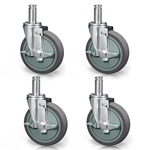 VVOKGO Caster Wheels 5" Locking Stem Casters Set of 4 Heavy Duty Castors with Brakes, for Wire Shelving Racks (0.866" x 2-3/16") - Image 1