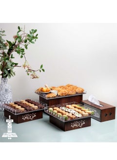 Brown color buffet tables package It comes with an Arabic phrase