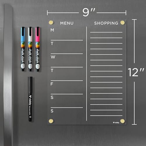 Visibly Magnetic Acrylic Menu & Shopping List for Fridge, Includes 4 Magnetic Wet-Erase Markers for Refrigerator, 9" X 12" | Silver Hardware - Image 3