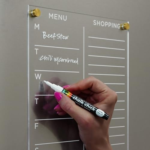 Visibly Magnetic Acrylic Menu & Shopping List for Fridge, Includes 4 Magnetic Wet-Erase Markers for Refrigerator, 9" X 12" | Silver Hardware - Image 4