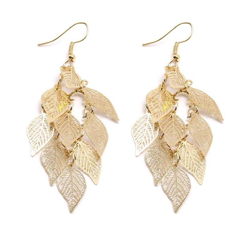 Aisansty Gold Leaf Dangle Earring for Women Boho Super Lightweight Chandelier Dangle Drop Earring - Image 3