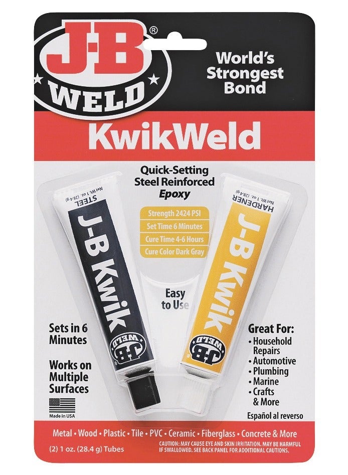 J-B WELD KWIKWELD PROFESSIONAL SIZE STEEL REINFORCED EPOXY Twin Tube 56.8 g