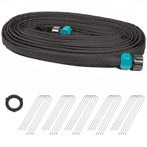 LINEX Flat Soaker Hose 1/2" x 75 ft with Stake for Garden Beds Drip Hoses Irrigation Sprinkler Heavy Duty Save Water 80% - Image 1