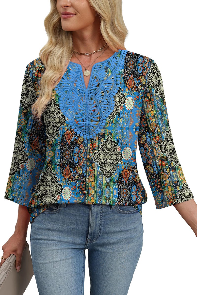 WIHOLL Womens Tops Plus Size Clothes for Women Summer Tops Blouses for Women Dressy Casual Western Outfit V Neck T Shirts Fall Fashion 2025 Lace Maternity Clothes Vintage Boho 2XL - Image 4