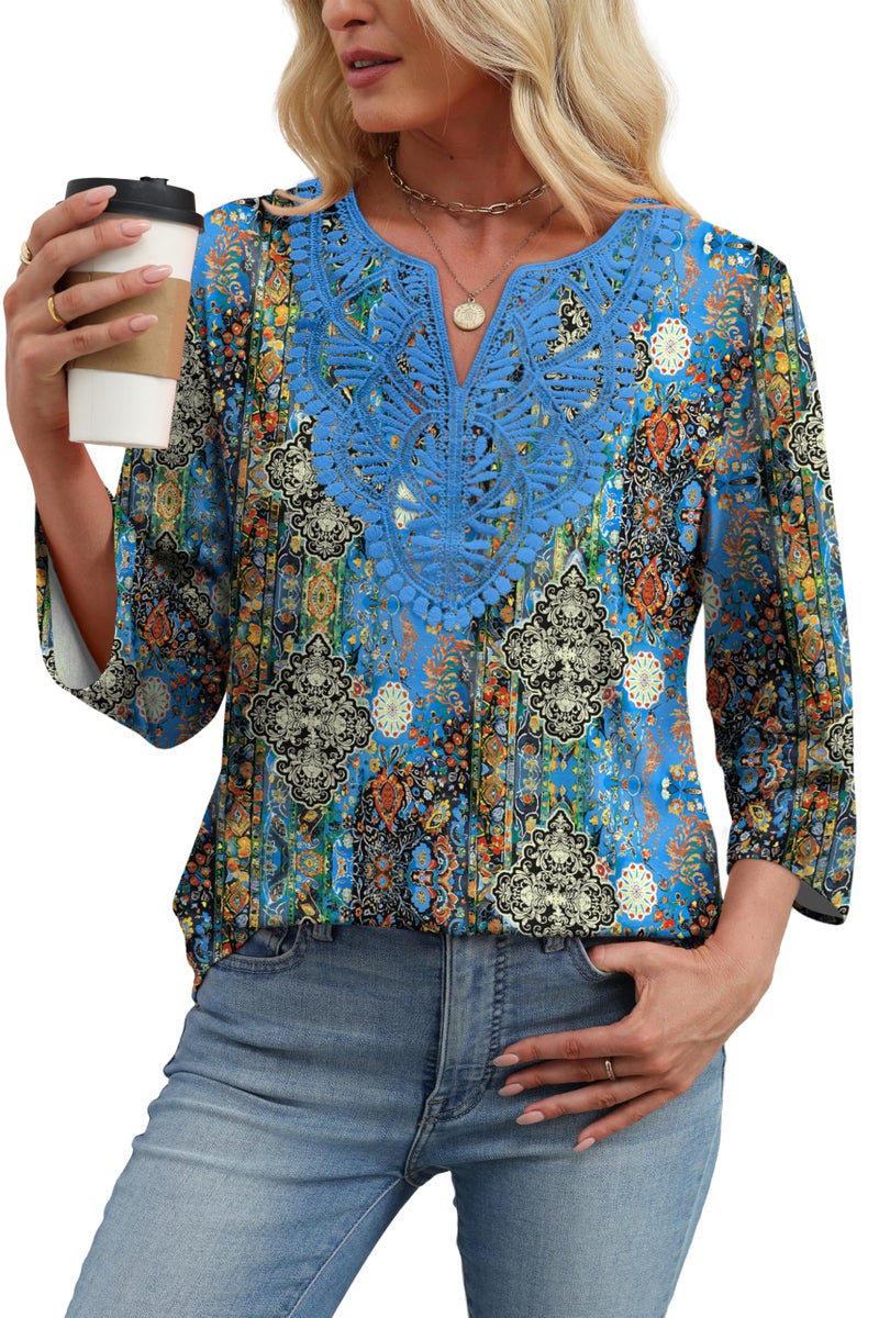WIHOLL Womens Tops Plus Size Clothes for Women Summer Tops Blouses for Women Dressy Casual Western Outfit V Neck T Shirts Fall Fashion 2025 Lace Maternity Clothes Vintage Boho 2XL - Image 3