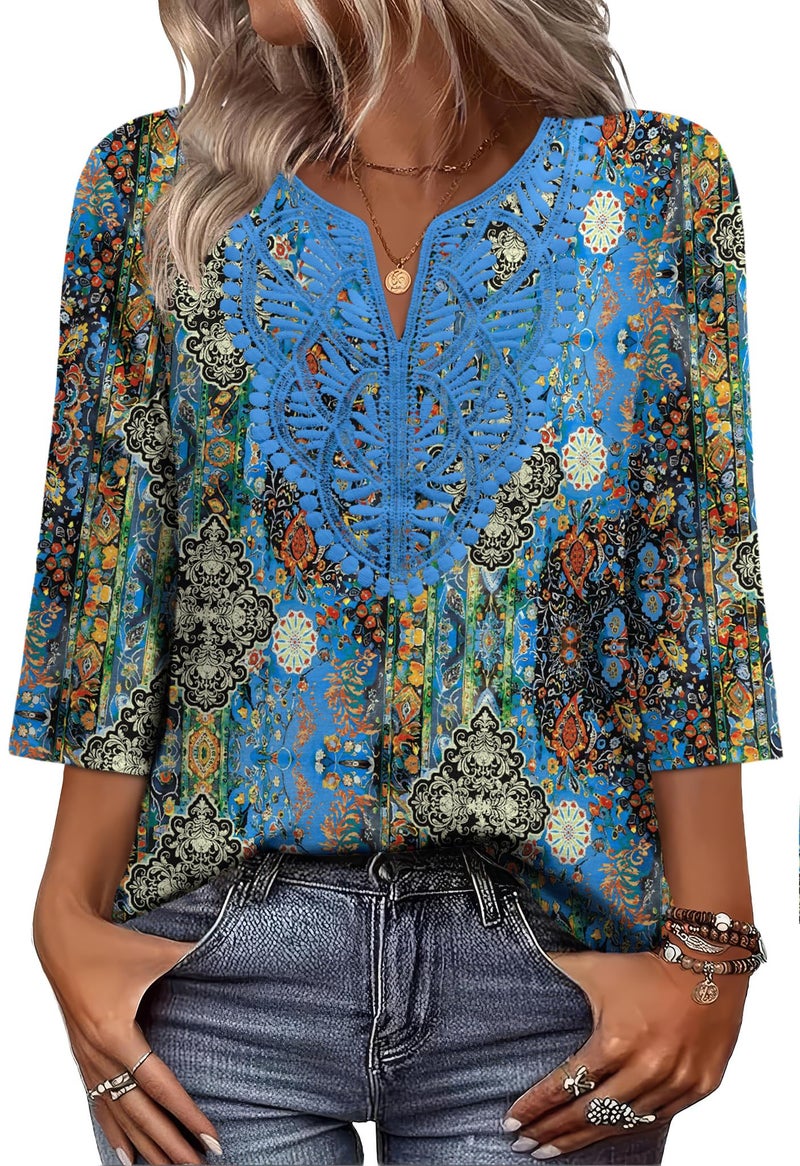 WIHOLL Womens Tops Plus Size Clothes for Women Summer Tops Blouses for Women Dressy Casual Western Outfit V Neck T Shirts Fall Fashion 2025 Lace Maternity Clothes Vintage Boho 2XL - Image 2
