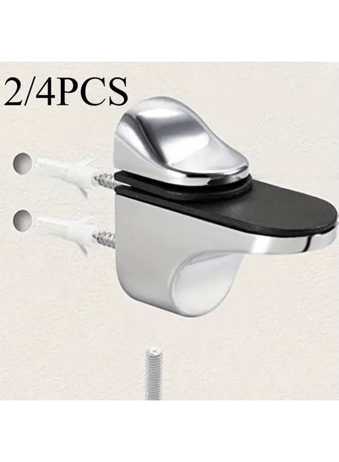 2pcs Adjustable Glass Shelf Support Clips Durable Metal Frame Brackets With Rubber Pads - Image 2