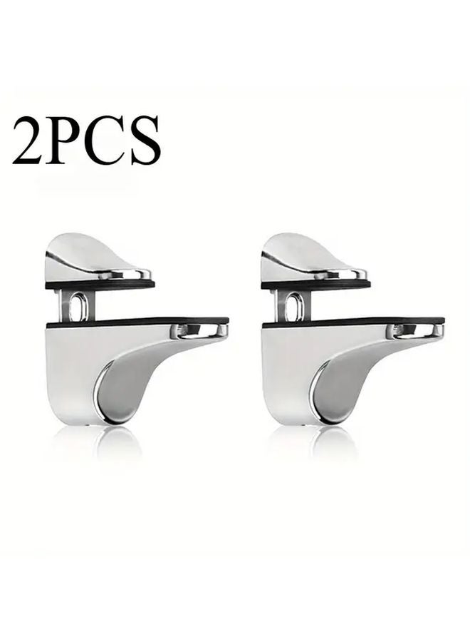 2pcs Adjustable Glass Shelf Support Clips Durable Metal Frame Brackets With Rubber Pads - Image 1