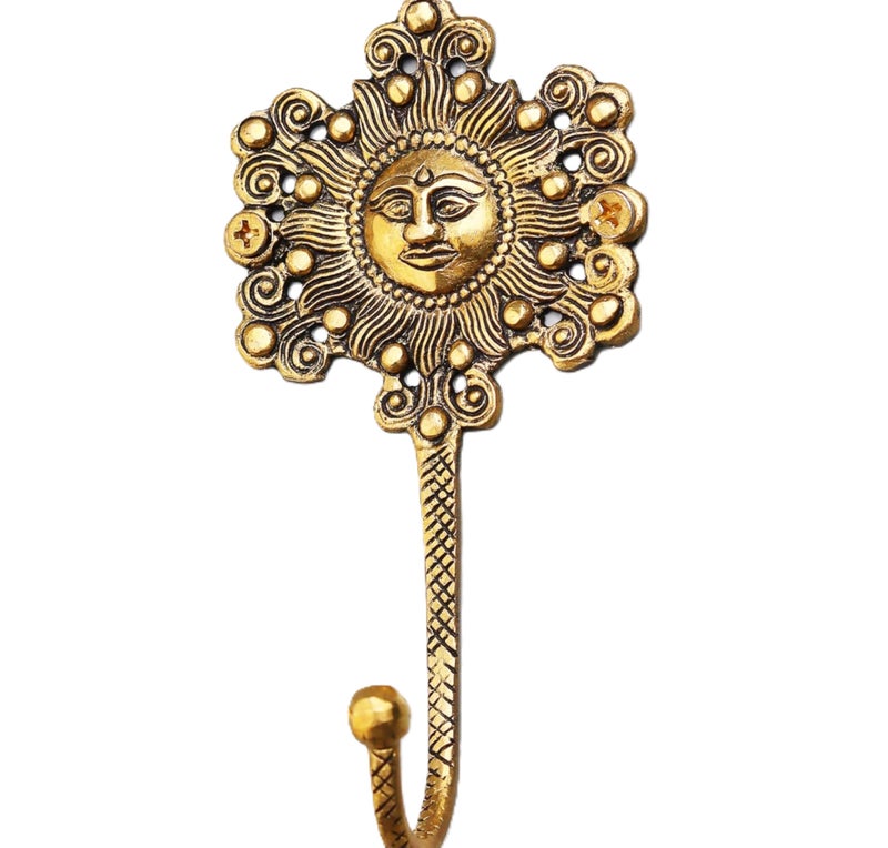 Indian-Shelf 1 Piece Sunflower Hooks Brass Wall Hooks Sunflower Key Holder for Wall Vintage Sunflower Decor Sunflower House Key Sunflower Holder Sun Wall Hooks Sun Coat Hooks Brass Sun Hooks - Image 1
