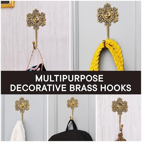 Indian-Shelf 1 Piece Sunflower Hooks Brass Wall Hooks Sunflower Key Holder for Wall Vintage Sunflower Decor Sunflower House Key Sunflower Holder Sun Wall Hooks Sun Coat Hooks Brass Sun Hooks - Image 4