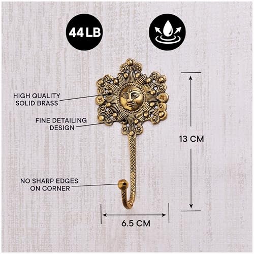 Indian-Shelf 1 Piece Sunflower Hooks Brass Wall Hooks Sunflower Key Holder for Wall Vintage Sunflower Decor Sunflower House Key Sunflower Holder Sun Wall Hooks Sun Coat Hooks Brass Sun Hooks - Image 3