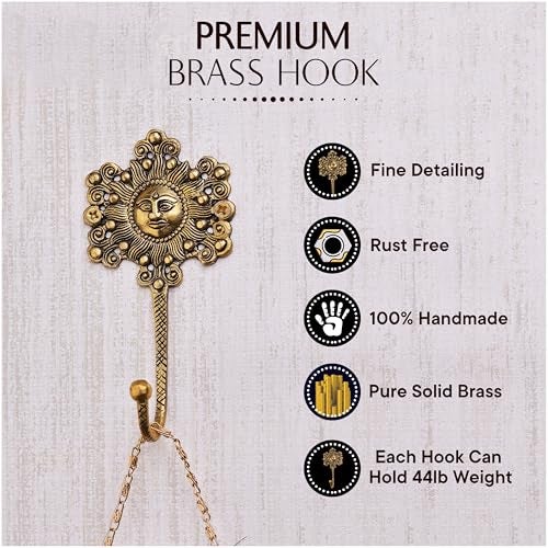 Indian-Shelf 1 Piece Sunflower Hooks Brass Wall Hooks Sunflower Key Holder for Wall Vintage Sunflower Decor Sunflower House Key Sunflower Holder Sun Wall Hooks Sun Coat Hooks Brass Sun Hooks - Image 2