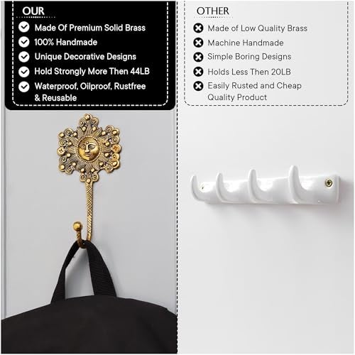 Indian-Shelf 1 Piece Sunflower Hooks Brass Wall Hooks Sunflower Key Holder for Wall Vintage Sunflower Decor Sunflower House Key Sunflower Holder Sun Wall Hooks Sun Coat Hooks Brass Sun Hooks - Image 5