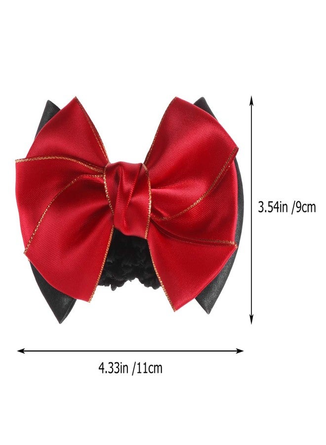 Minkissy 2Pcs Bowknot Hair Snoods Bun Cover Hair Clip Occupational Fixator for Dancing, Work, Class and Daily Use (Red) - Image 2
