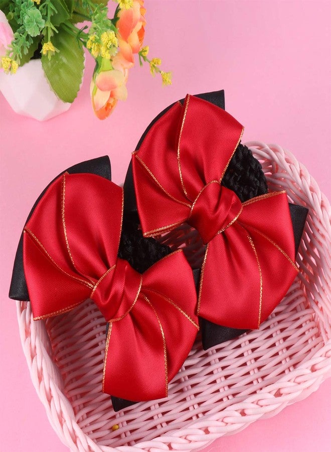 Minkissy 2Pcs Bowknot Hair Snoods Bun Cover Hair Clip Occupational Fixator for Dancing, Work, Class and Daily Use (Red) - Image 5