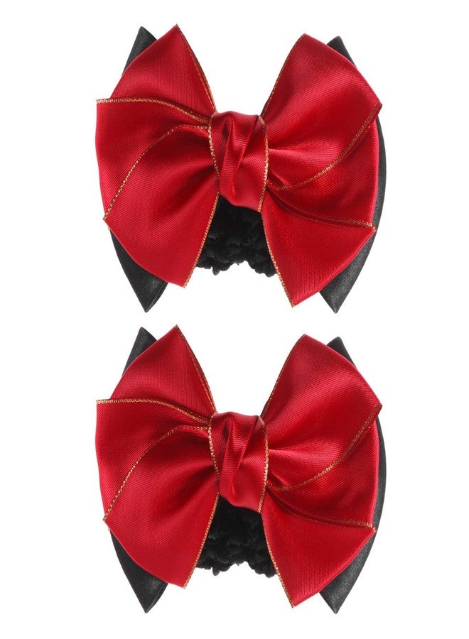 Minkissy 2Pcs Bowknot Hair Snoods Bun Cover Hair Clip Occupational Fixator for Dancing, Work, Class and Daily Use (Red) - Image 1