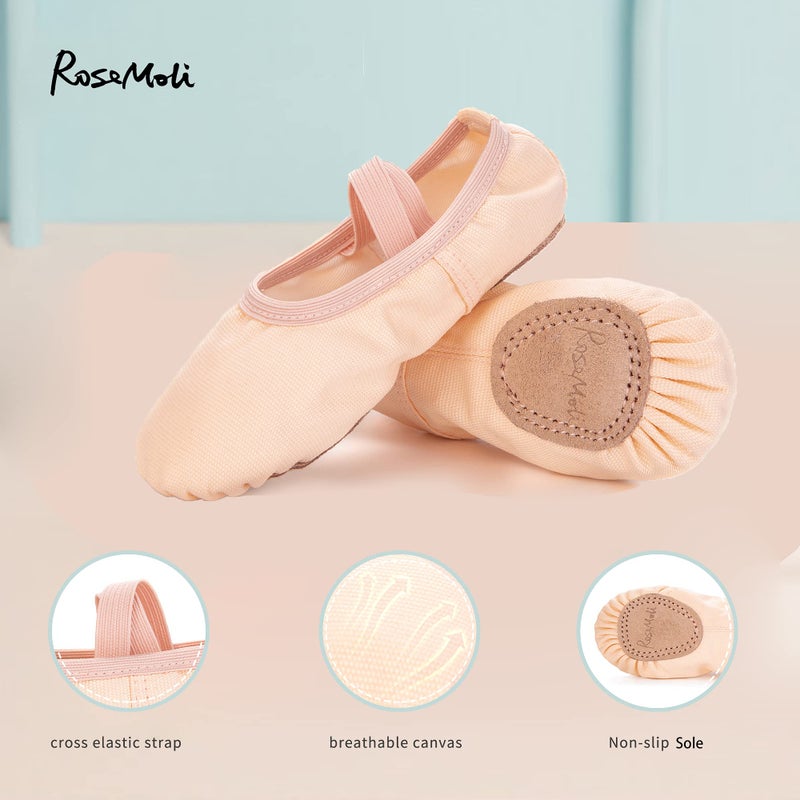 RoseMoli Canvas Ballet Slippers Flats for Girls/Toddlers/Kids/Women, Yoga Practice Shoes for Dancingballet Pink 9 Toddler - Image 5