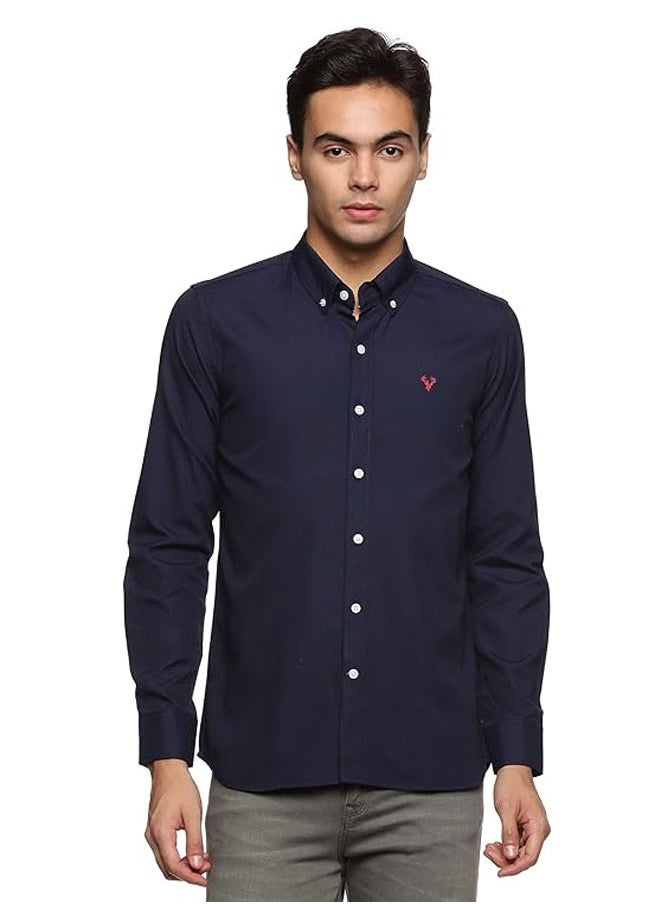 U.S. ELK Men's Button Down Shirt | Casual Slim Fit Shirt | Long Sleeve Oxford Shirts For Men | Smart Fit Cuff - Navy Blue  - Image 1
