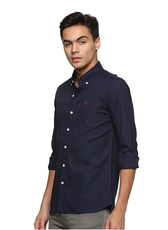 U.S. ELK Men's Button Down Shirt | Casual Slim Fit Shirt | Long Sleeve Oxford Shirts For Men | Smart Fit Cuff - Navy Blue  - Image 2