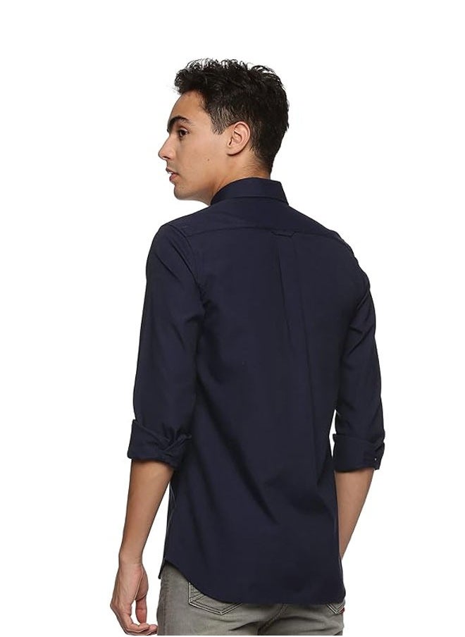 U.S. ELK Men's Button Down Shirt | Casual Slim Fit Shirt | Long Sleeve Oxford Shirts For Men | Smart Fit Cuff - Navy Blue  - Image 3