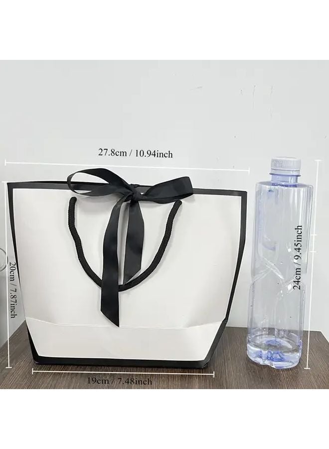 12pcs Small White Paper Tote Bags Large Capacity Bow Decoration For Party Events - Image 3